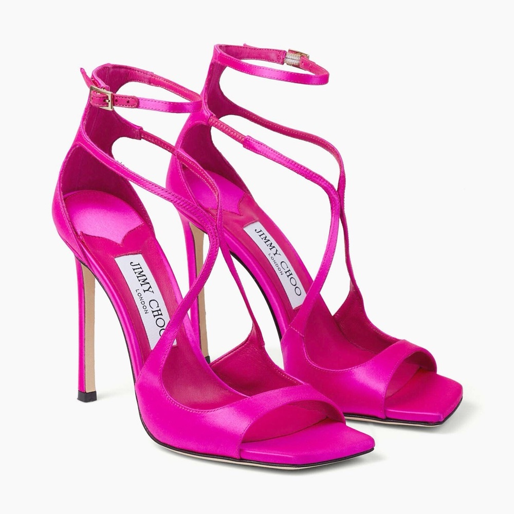 JIMMY CHOO Azia 110 Fuchsia Satin Sandals, 37.5